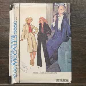 Vintage Jacket Skirt and Pants Pattern, McCalls 5850, UNCUT