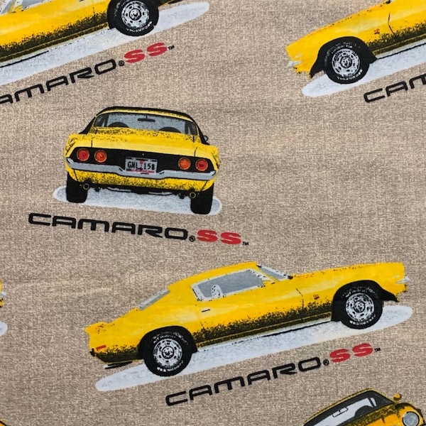 100% Cotton Flannel Chevrolet Camaro SS Fabric, Chevy, Old Car Fabric, Man Cave, OOP