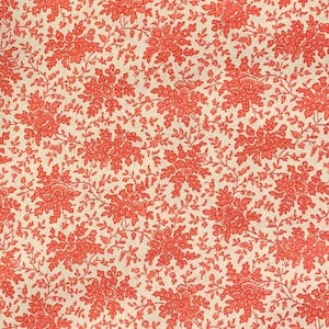 100% Cotton Coral And Vintage White Floral Print Fabric, Small Print Calico