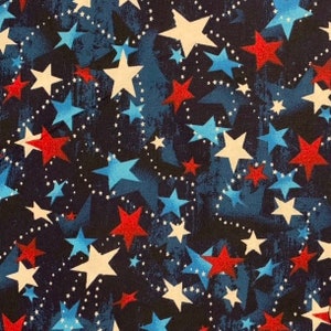 100% Cotton Red White and Blue Star Fabric, Patriotic, USA, American