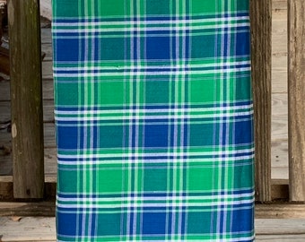 100% Cotton Green and Blue Seersucker Fabric By The Yard, Plaid, Woven