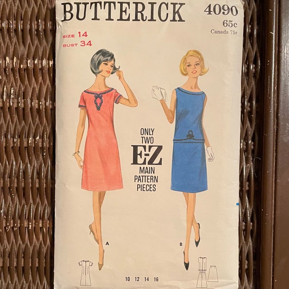 navy blue dress for baby girl Vintage Easy A Line Dress Pattern, Butterick 4090, Partially Cut