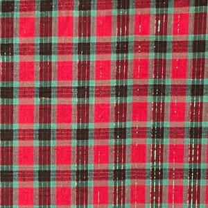 Red and Green Homespun Cotton Fabric, Woven, Christmas, Metallic Thread