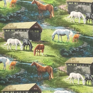 100% Cotton Horse Fabric, Paint, Bay, Grulla
