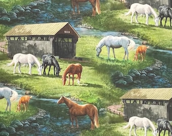 100% Cotton Horse Fabric, Paint, Bay, Grulla