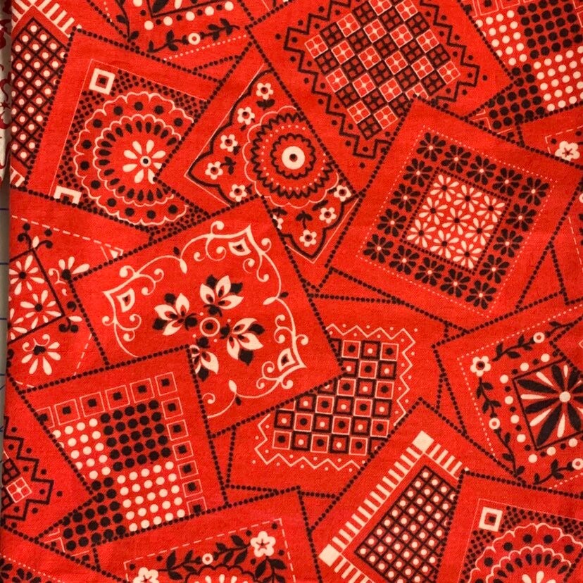 Red Bandana Flannel Fabric Country Western Cowboy Wamsutta Etsy