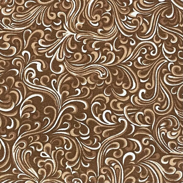 100% Cotton Brown Calico Fabric By The Yard, Swirl