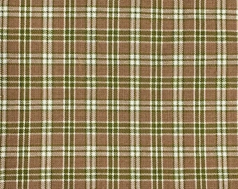 Brown And Green Plaid Homespun Cotton Fabric, Woven, Autumn