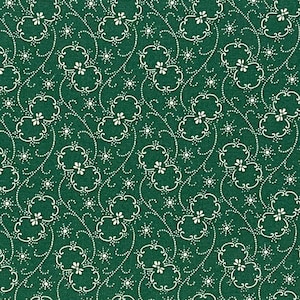 Green Cotton Calico Fabric, Floral, 1800s Reprint