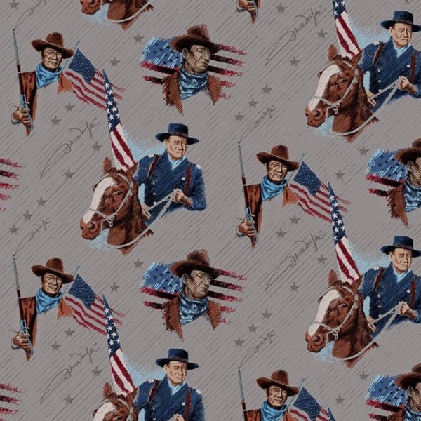 100% Cotton John Wayne Americana Fabric, Western, Patriotic, Miltary, Riley Blake