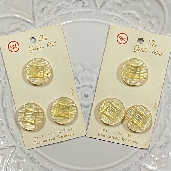 Vintage Pale Yellow Buttons on Original Card, National Button Company, The Golden Rule, Japan