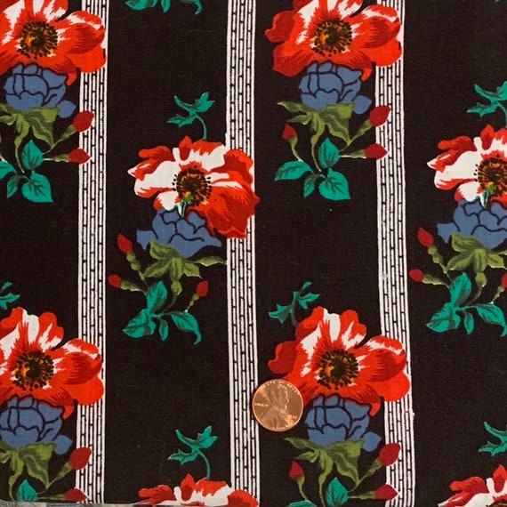 Vintage Calico Fabric / Red Fabric / Vintage Fabric - By the Yard