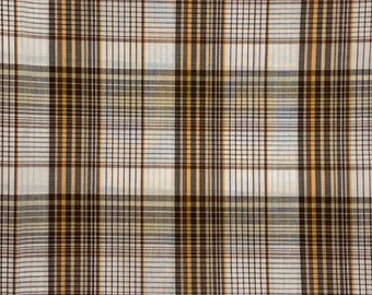 Vintage Brown Western Plaid Cotton Fabric, Gold