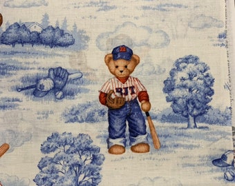 100% Cotton Teddy Bear Toile Baseball Fabric, Youth Sports, Patriotic, Baseball, Nursery, Softball, Kids