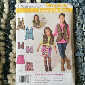 Easy Girls Vest and Skirt Pattern, Simplicity 1786, Learn To Sew Pattern, UNCUT