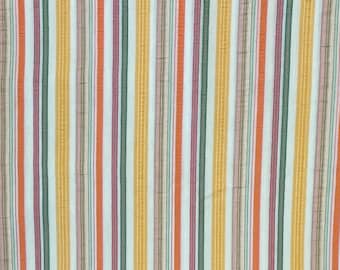Vintage Orange, Green, Yellow and Pink Striped Seersucker Fabric, Rainbow