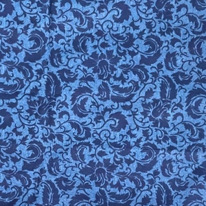 Blue Floral and Foliage Cotton Fabric, Fabric Quilt, Earth Wind and Fire