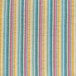 Blue, Green, Yellow and Pink Striped Seersucker Fabric, Rainbow, Metallic Thread image 1