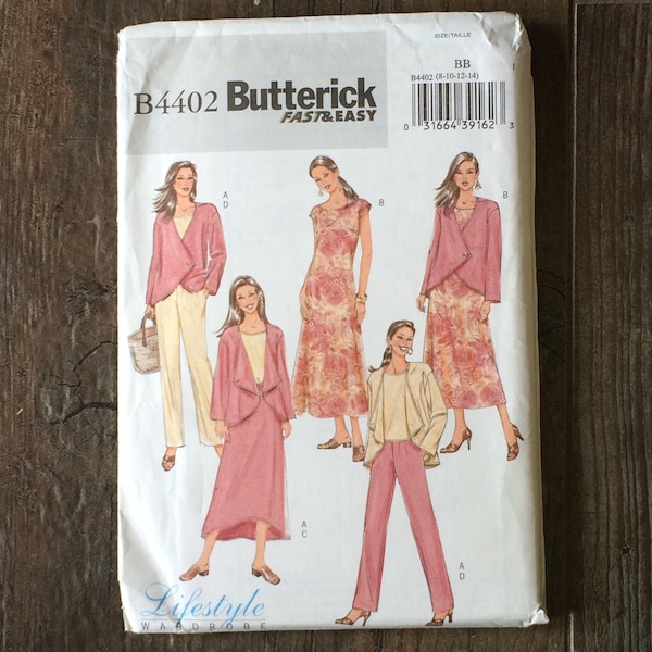 Wardrobe Ensemble Pattern, Elastic Waist Pants  And Skirt, A Line Dress, Jacket, Butterick 4402, UNCUT