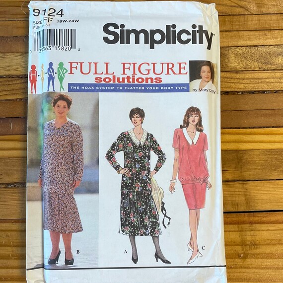 ladies dress patterns simplicity Women's Pattern, 9124, Full Figure Solutions, UNCUT handle:mel-knit-dress-smokey-green