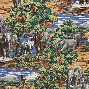 Elephants and Monkeys Cotton Fabric, Safari, Zoo