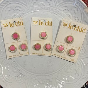 Vintage Pink, Gold and White Buttons on Original Card, Le Chic, Made in Japan
