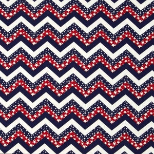 100% Cotton Red White and Blue Chevron Fabric , USA, Patriotic, American, Quilting