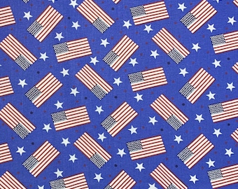 100 Percent Cotton American Flag Fabric, Patriotic, USA, Red White and Blue, Quilt Shop Quality,