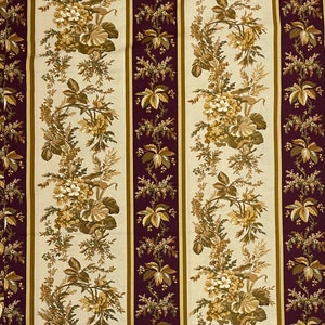 Beige, Gold, Green and Maroon Striped Floral Cotton Fabric, Benartex, Kaye England, Gothic Grace