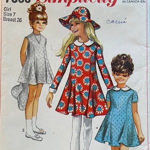 Vintage Girls Dress and Hat Pattern, Simplicity 7666