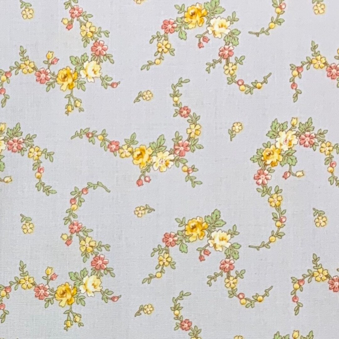 100 Cotton Gray Floral Fabric Gray and Yellow Little House Etsy