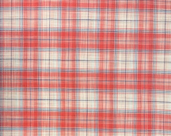 Pink, White and Blue Plaid Cotton Fabric, Woven