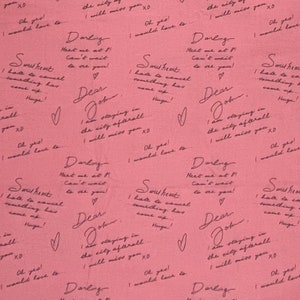 Pink Love Letter Cotton Fabric, Valentine, Heart, City Girl, Monica Lee