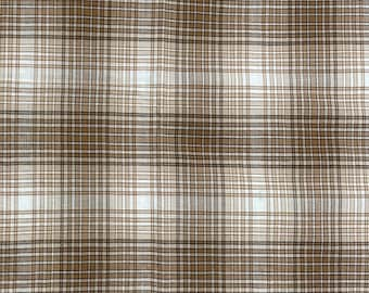 Vintage Brown, Black and White Plaid Cotton Fabric, Western