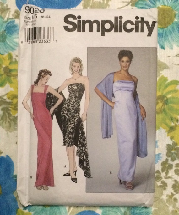 formal dress patterns simplicity 9028 Pattern: Sleeveless Party Dress & Shawl (Sizes 16-24) UNCUT princess wedding dresses