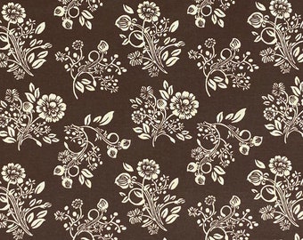 100% Cotton Brown Calico Fabric, Floral, 1800s Reprint