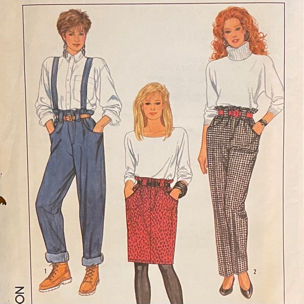 Vintage Misses Paper Bag Waist Pants and Skirt Pattern, Simplicity 8870, UNCUT