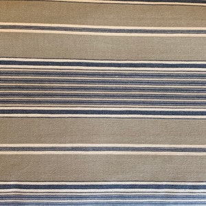 Gray, Blue And White Striped Cotton Denim Fabric, Twill, Vintage