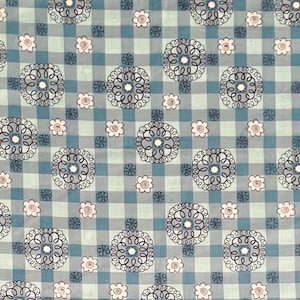 Vintage Blue Check and Floral Cotton Fabric