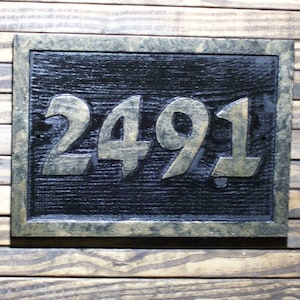 Address Sign Custom Carved Brass Finished Wood Hand Painted Plaque