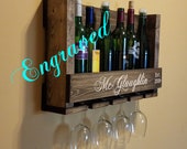 Rush Delivery Personalized Carved Wood Wine Rack with Wine Glass Holder