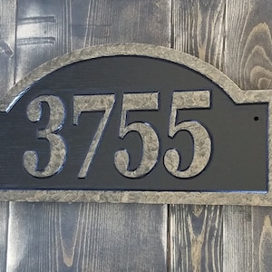 Custom Carved Wooden Address Plaque with Antique Brass Finish and Large Address Numbers