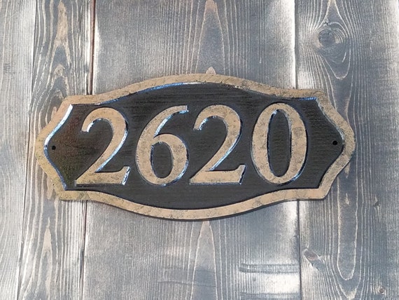 Carved Sign Address Plaque Wood Brass Finish House Numbers - Etsy