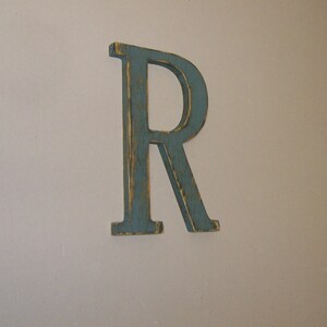 12-inch Distressed Wood Letter R Wall Hanging Monogram Initial image 2