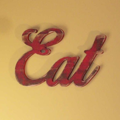 Eat Sign Kitchen Decor Distressed Wood Wall Hanging Sign Etsy