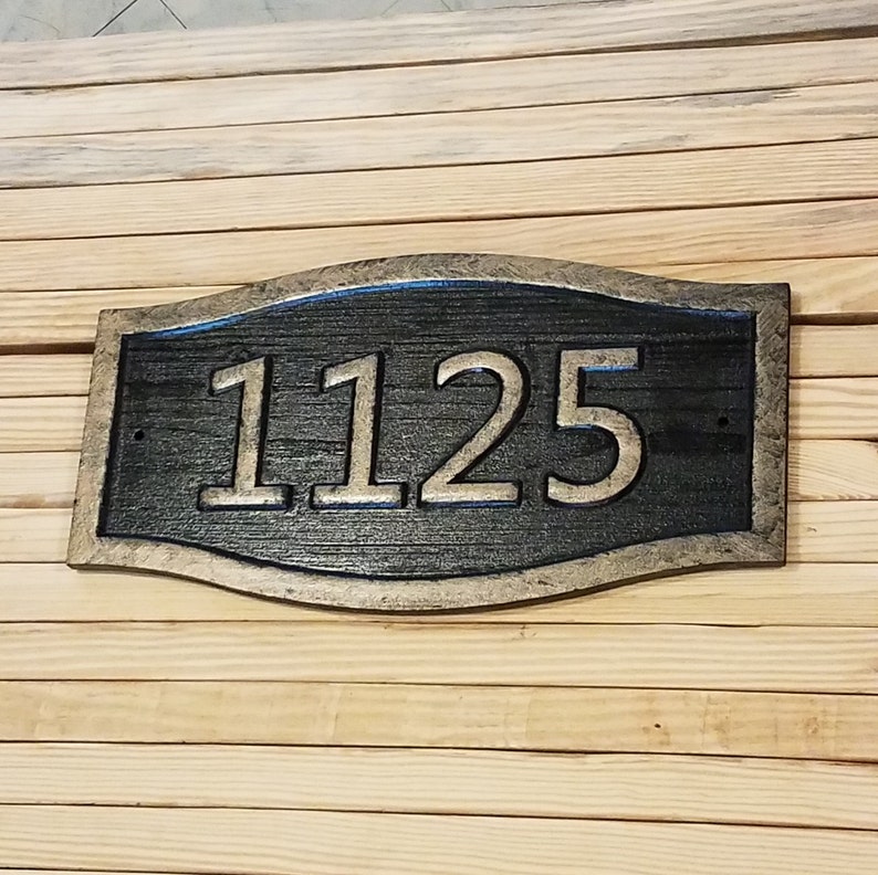 House Numbers Custom Carved Sign Wood With Brass Finish Etsy