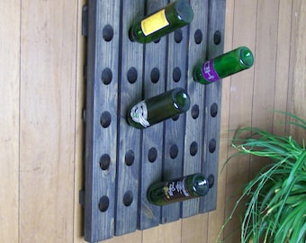 Distressed Wine Riddling Rack Wood Wall Hanging Winerack Ebony