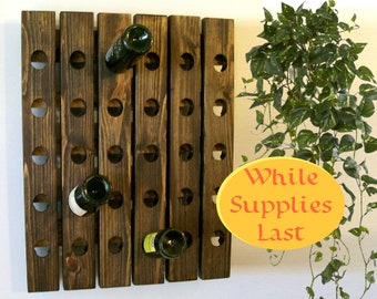 Wine riddling rack; rustic wood, wall mounted, fully loadable.  RUSH ORDER!  Walnut or Distressed Finish. 10, 15, 20, 25, or 30 Bottles