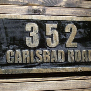 Large Address Sign Carved  Wood Antique Brass Finished Custom Carved Plaque