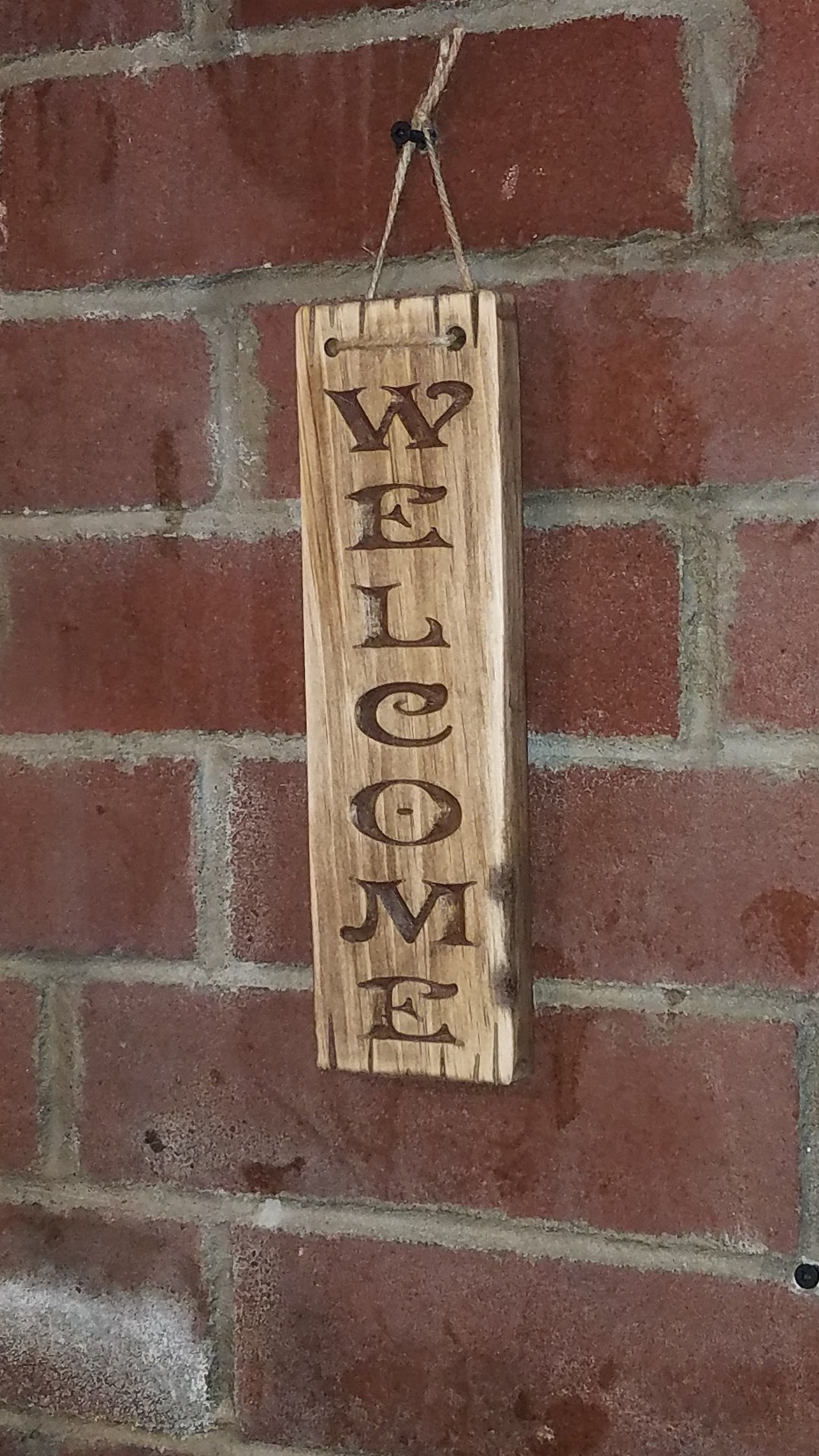Welcome Sign Carved Wood Distressed Reclaimed Plaque Vertical Tall Sign ...
